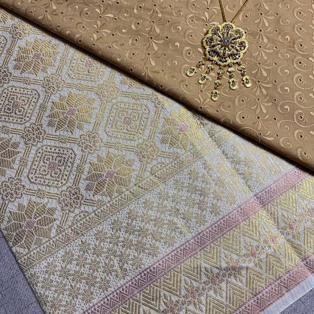 Diamond Flower Songket with Mix Cotton Embroidery Combo Set