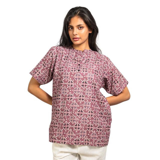 Utsav Abstract Kurti Top with Mandarin Collar