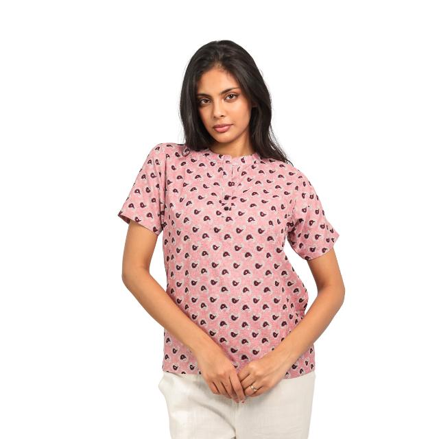 Kurti Bercetak KAMDAR/Atas Dengan Kolar Mandarin 3 Butang untuk Wanita (S-3XL) Plus Saiz Gaya Kasual Lengan Trendy & Selesa Kurti Murah