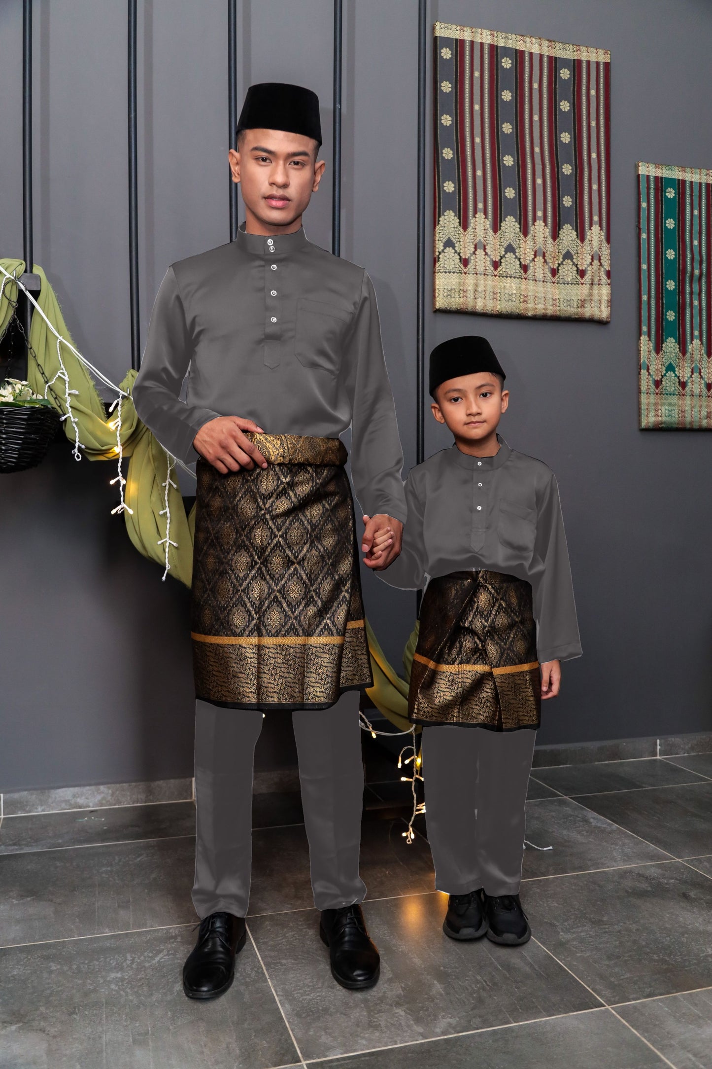 Aryan Cekak Musang  Bapa & Anak Moden Fit - Kelabu Arang Baju Melayu
