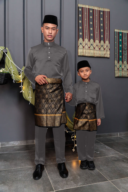 Aryan Cekak Musang  Bapa & Anak Moden Fit - Kelabu Arang Baju Melayu