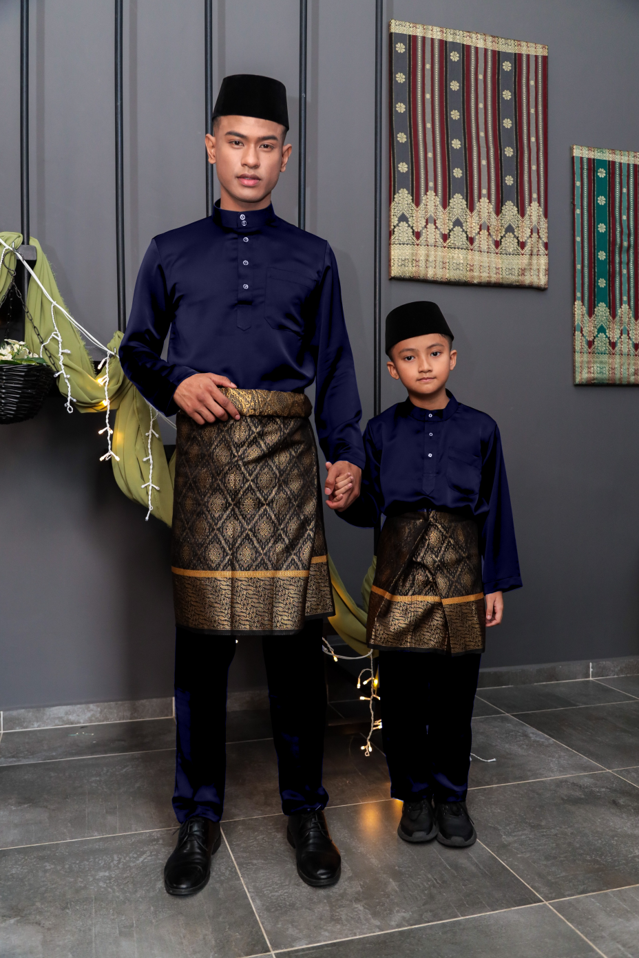 Aryan Cekak Musang  Bapa & Anak Moden Fit - Biru Malam Baju Melayu