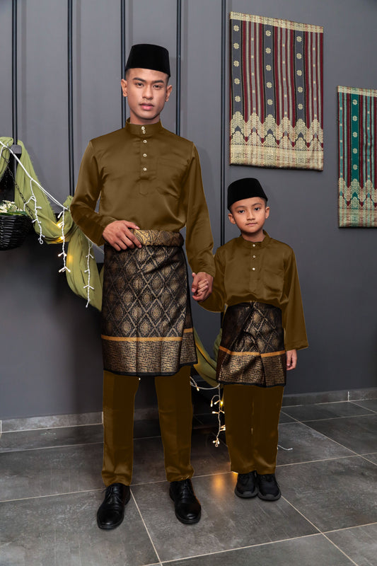 Aryan Cekak Musang  Bapa & Anak Moden Fit - Coklat Karamel Baju Melayu