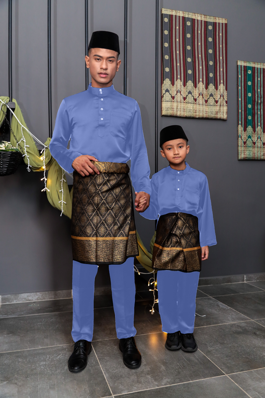 Aryan Cekak Musang  Bapa & Anak Moden Fit -Biru Awan Baju Melayu