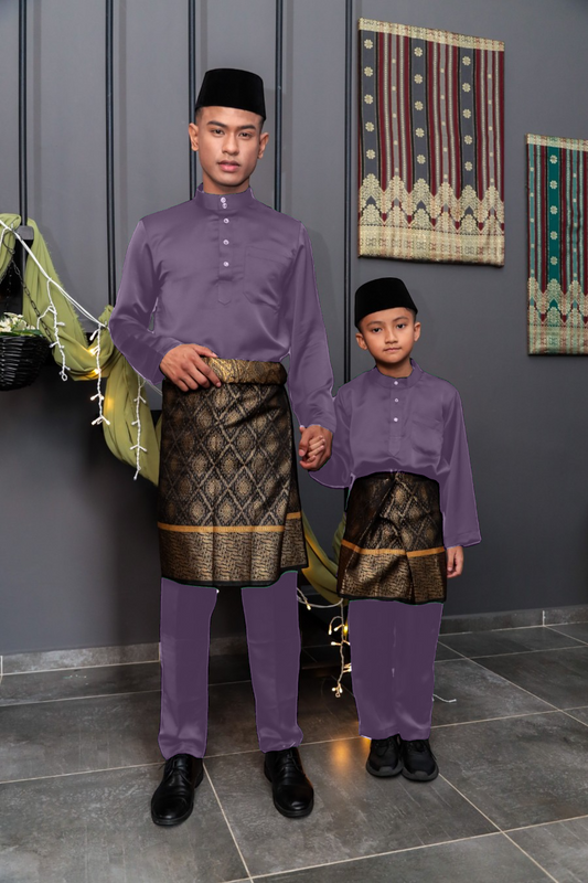 Aryan Cekak Musang Bapa & Anak Moden Fit - Ungu Anggun Baju Melayu