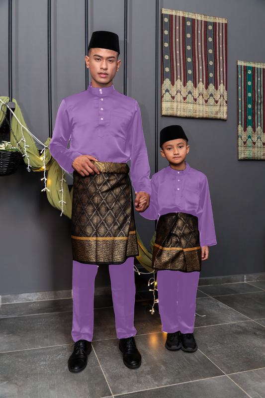 Aryan Cekak Musang Bapa & Anak Moden Fit - Ungu Lavender Baju Melayu