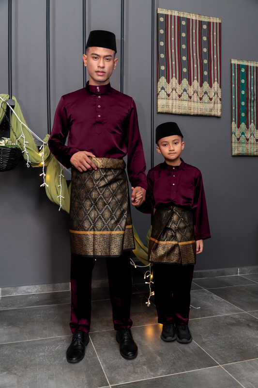 Aryan Cekak Musang Bapa & Anak Moden Fit -Biru Anggur Baju Melayu