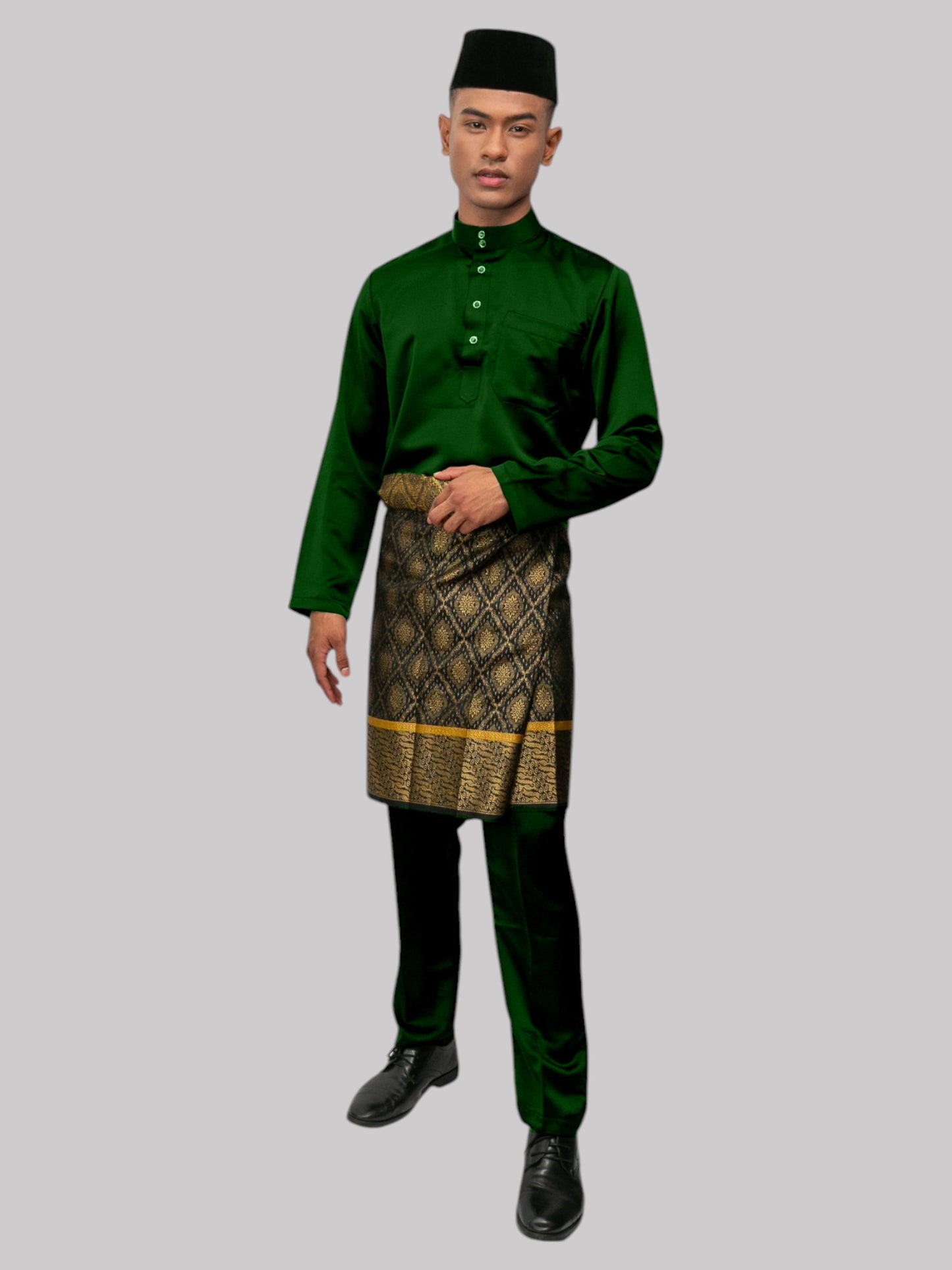 Aryan Cekak Musang Bapa & Anak Moden Fit - Hijau Zamrud Gelap Baju Melayu