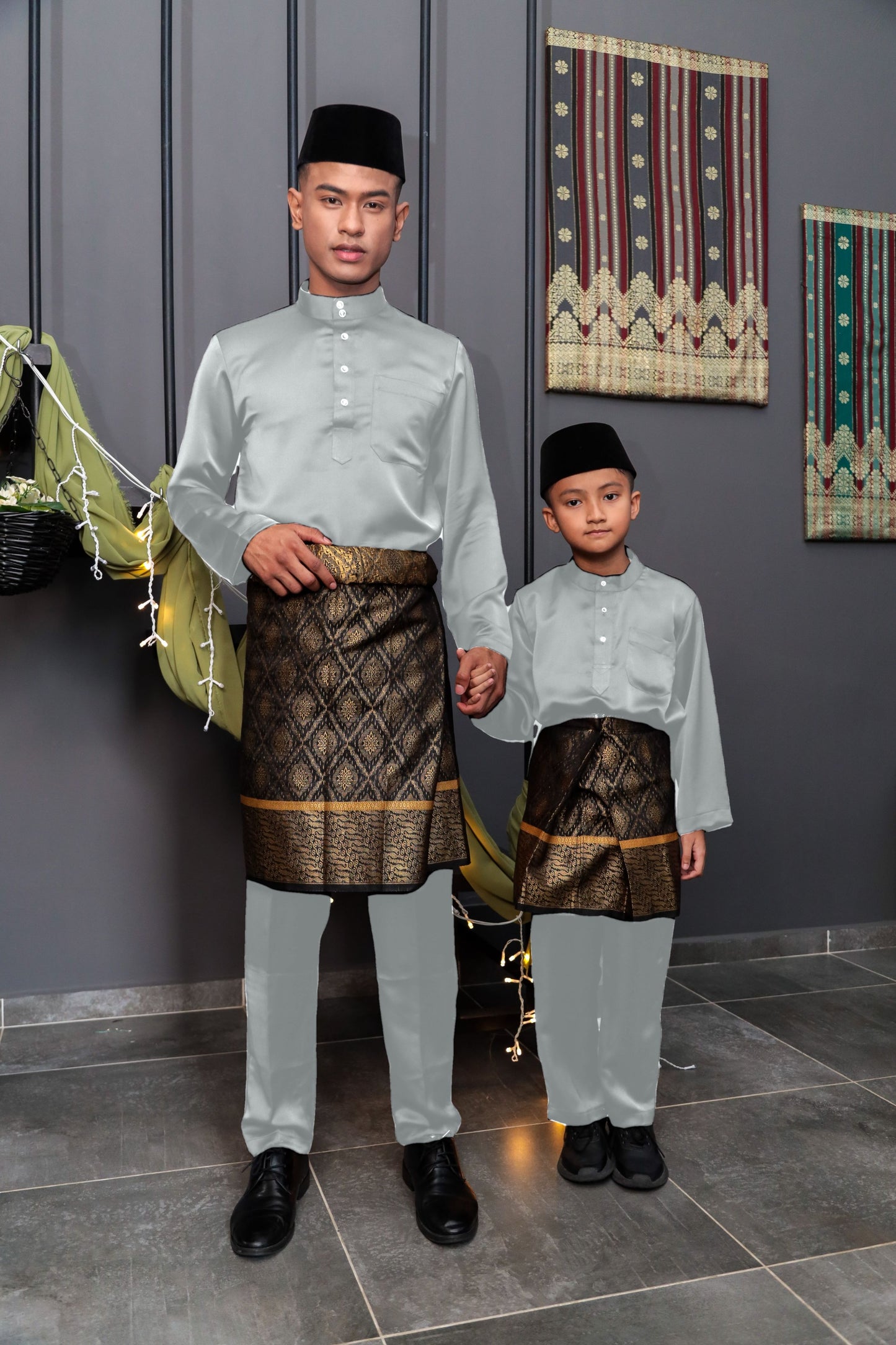 Aryan Cekak Musang  Bapa & Anak Moden Fit - Putih Salji Baju Melayu