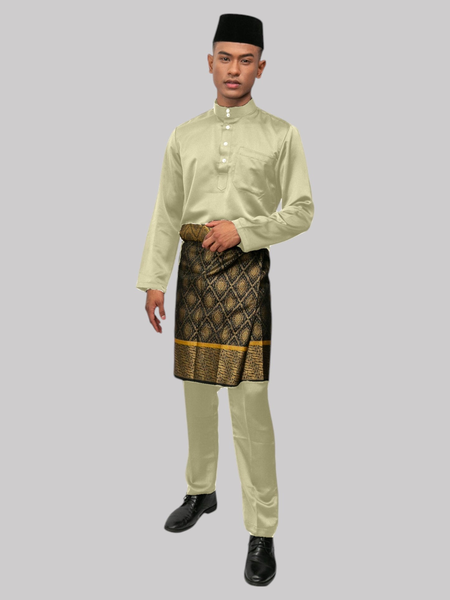 Aryan Cekak Musang  Bapa & Anak Moden Fit - Kuning Gading Baju Melayu