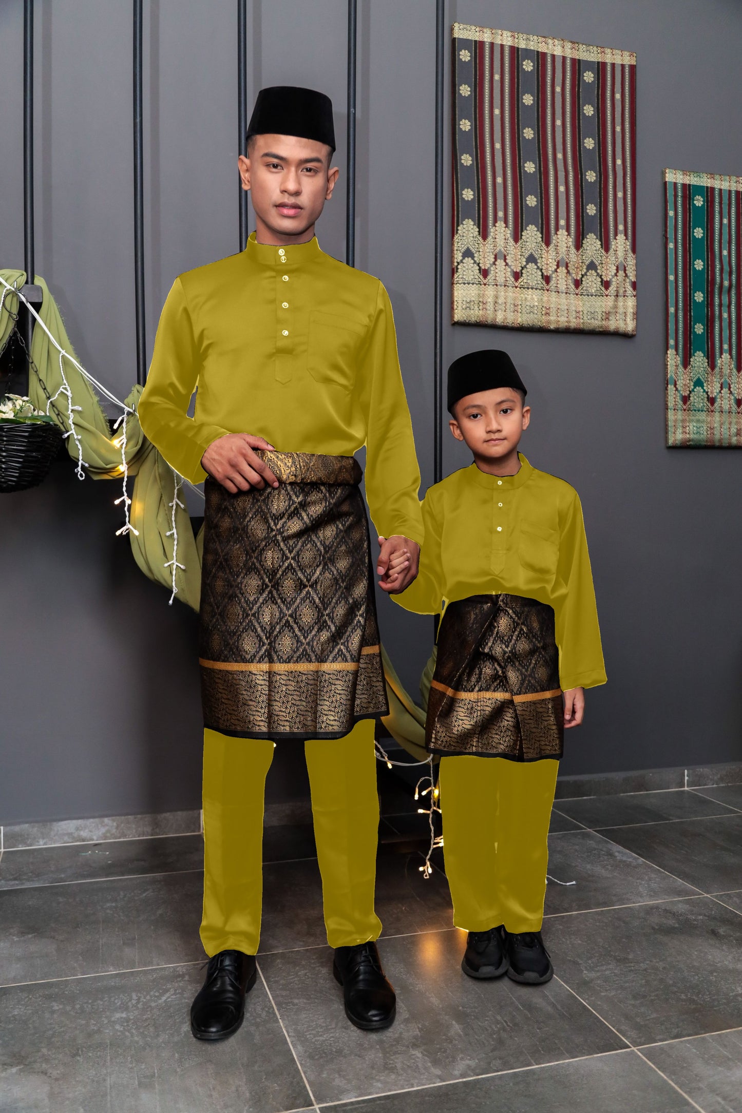 Aryan Cekak Musang  Bapa & Anak Moden Fit - Kuning Emas Baju Melayu