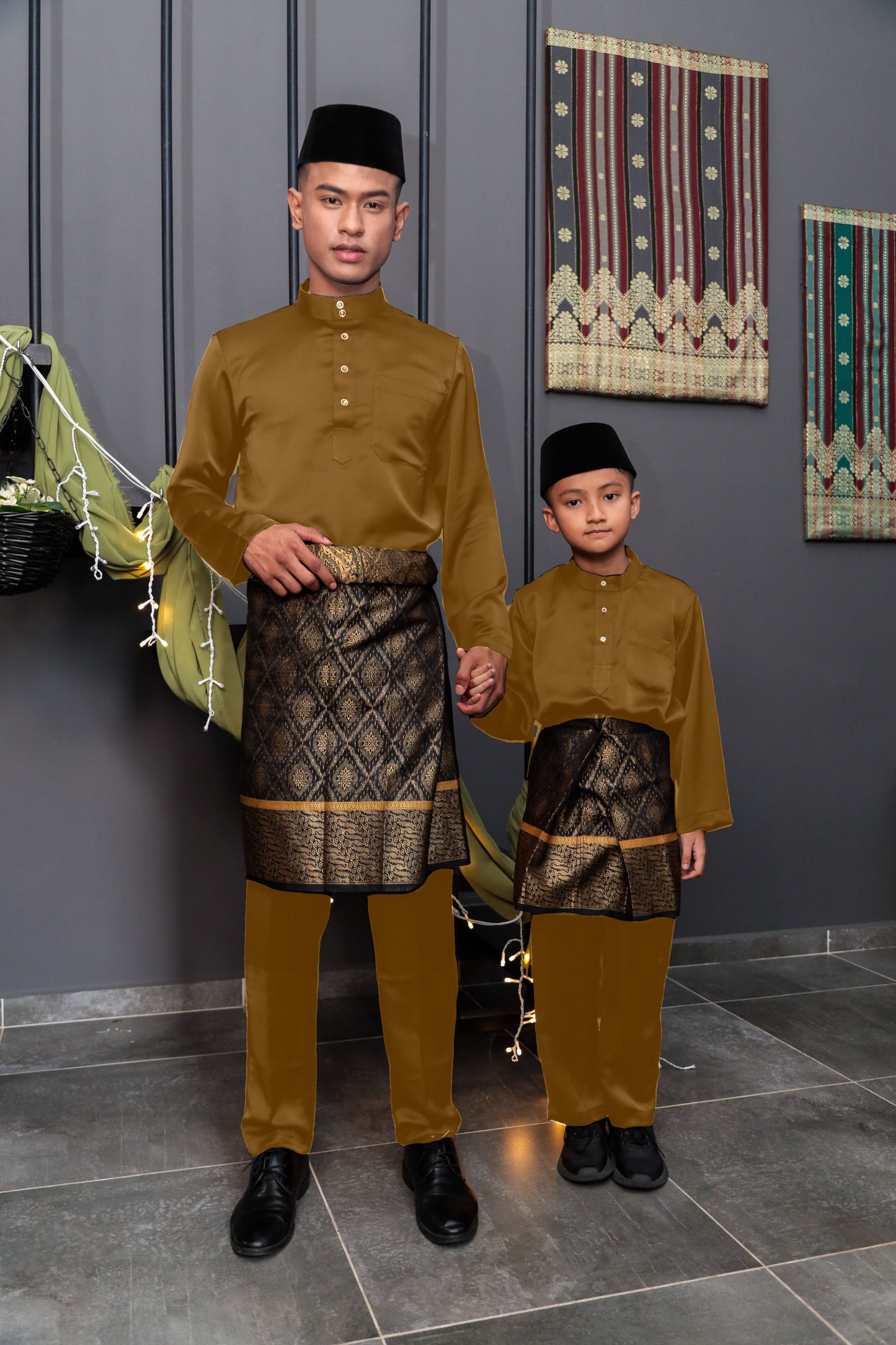 Aryan Cekak Musang  Bapa & Anak Moden Fit - Coklat Kopi Baju Melayu