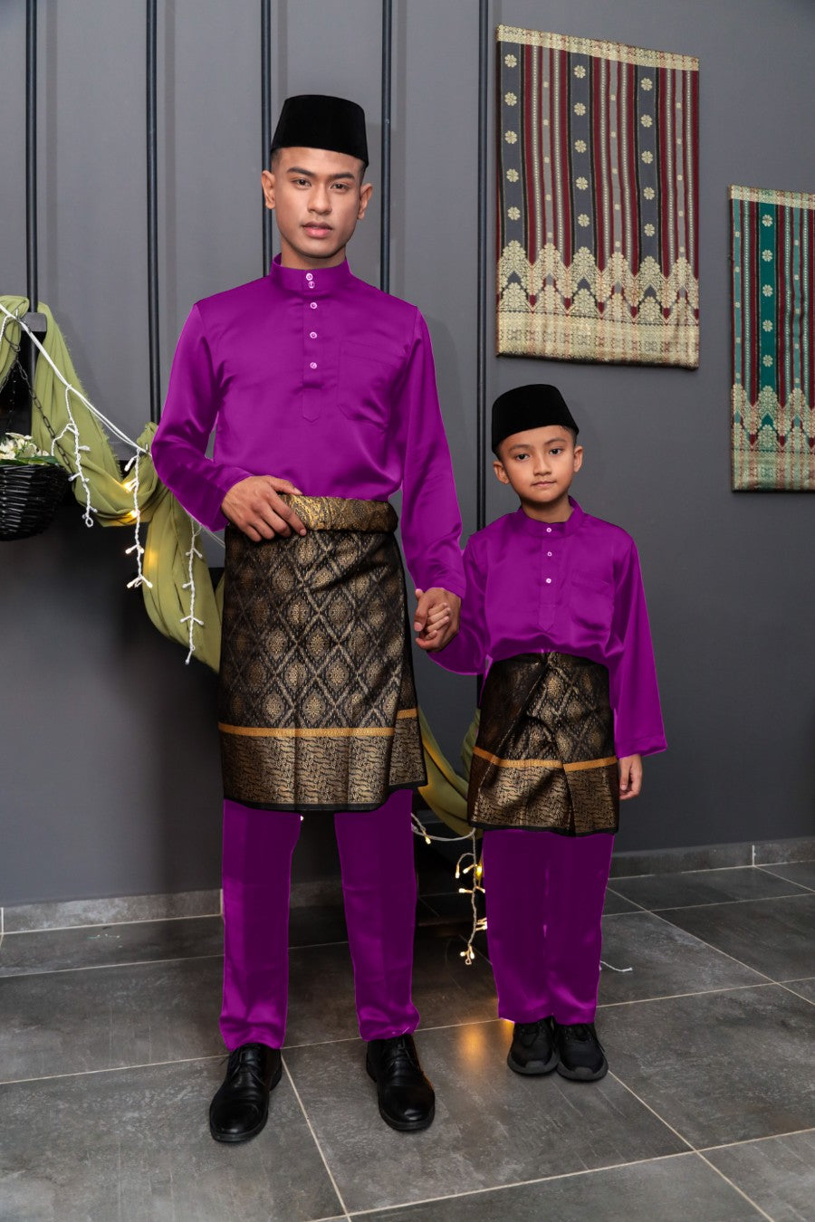 Arjuna Cekak Musang Bapa & Anak Moden Fit - Ungu Terung Baju Melayu