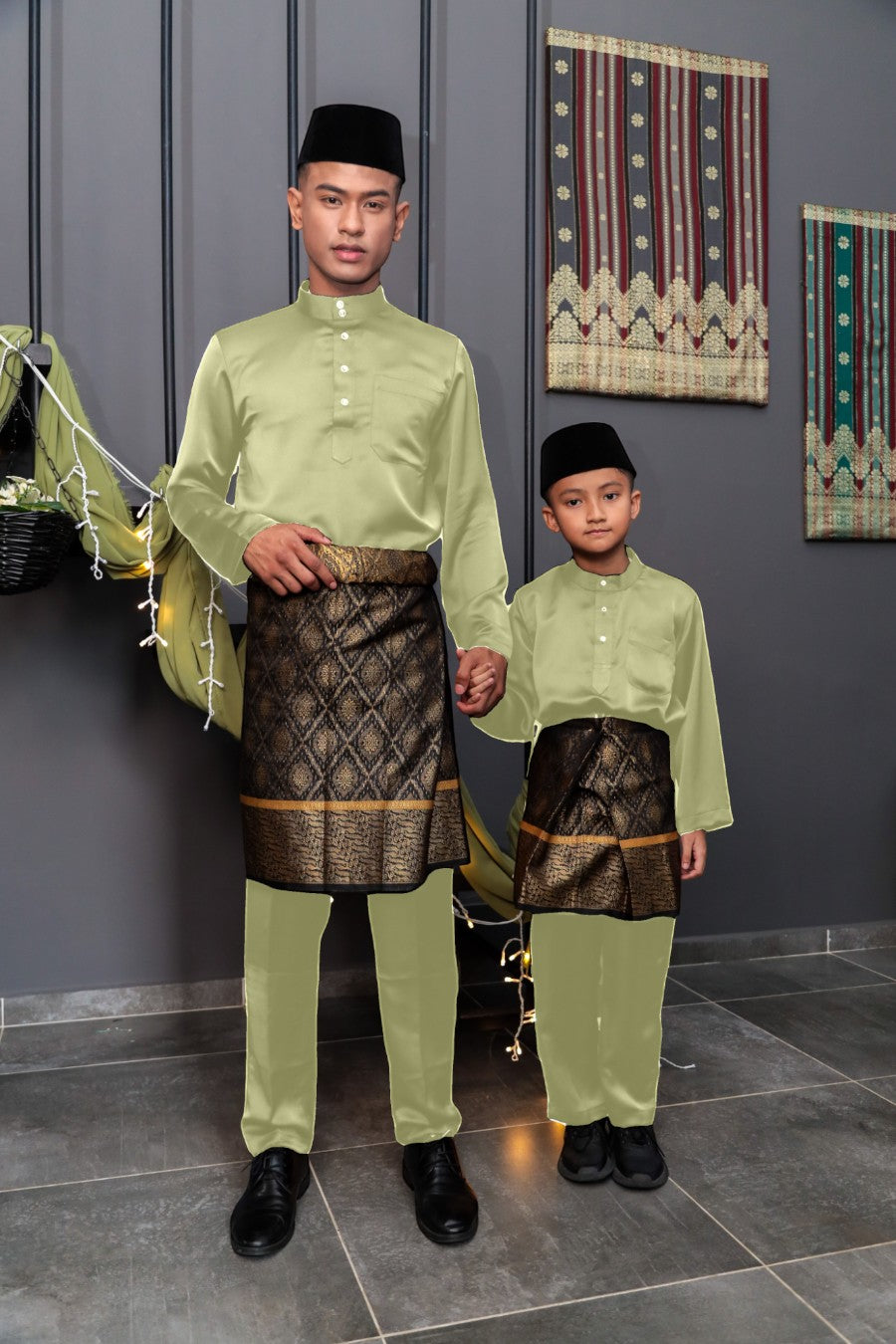 Arjuna Cekak Musang Bapa & Anak Moden Fit - Kuning Lemak Baju Melayu