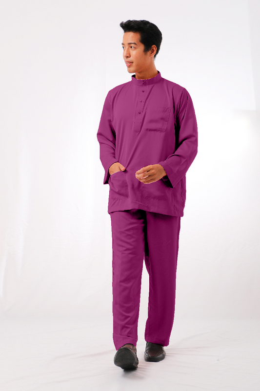 Mikail Baju Melayu Modern - Medium Velvet Pink