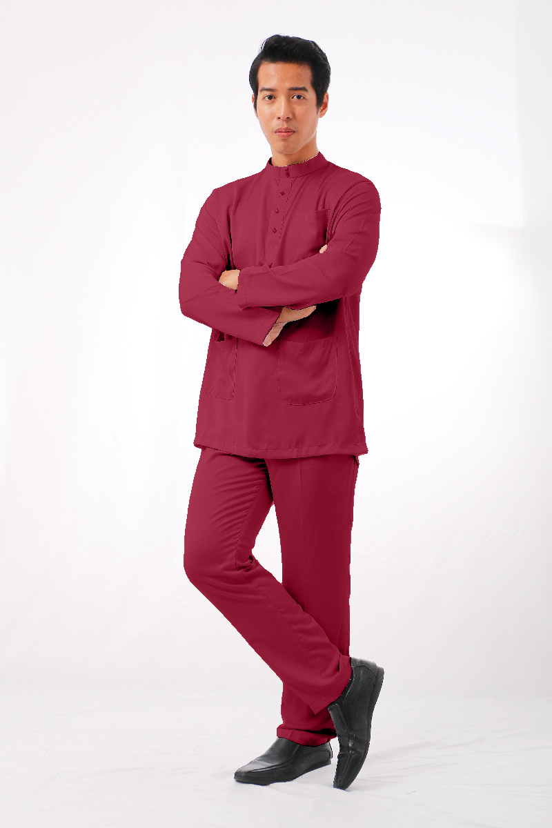 Mikail Baju Melayu Modern - Maroon