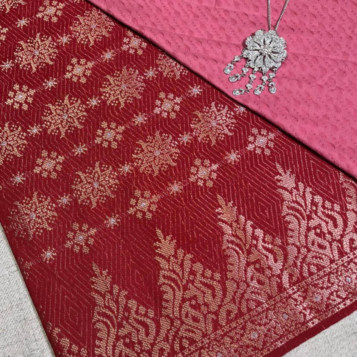 Triangle Border Songket with Mix Cotton Embroidery Combo Set