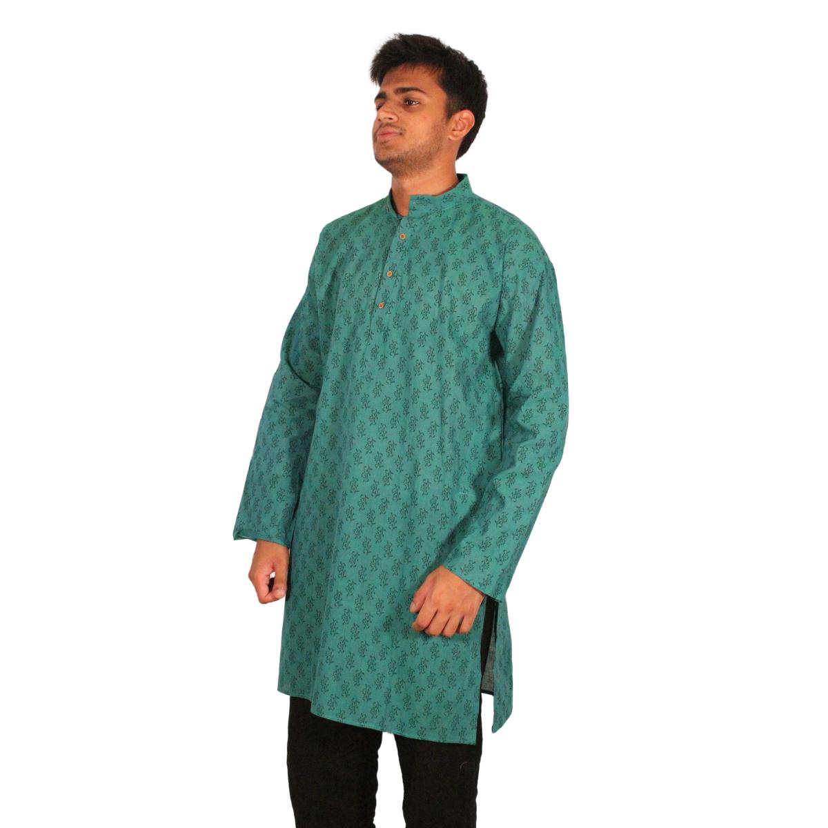 Kamdar Men's Block Print Kurta 100% Cotton Linen S-5XL Plus Size Available Deepavali Festive Shirt Baju Kurta Lelaki Kamdar Block Print 100% Kapas Linen S-5XL Plus Saiz Tersedia Baju Raya Deepavali