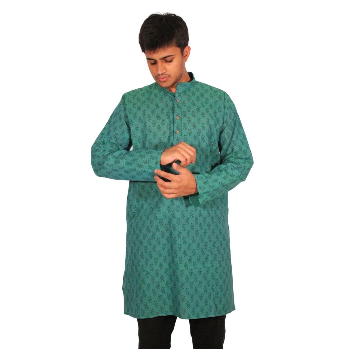 Kamdar Men's Block Print Kurta 100% Cotton Linen S-5XL Plus Size Available Deepavali Festive Shirt Baju Kurta Lelaki Kamdar Block Print 100% Kapas Linen S-5XL Plus Saiz Tersedia Baju Raya Deepavali