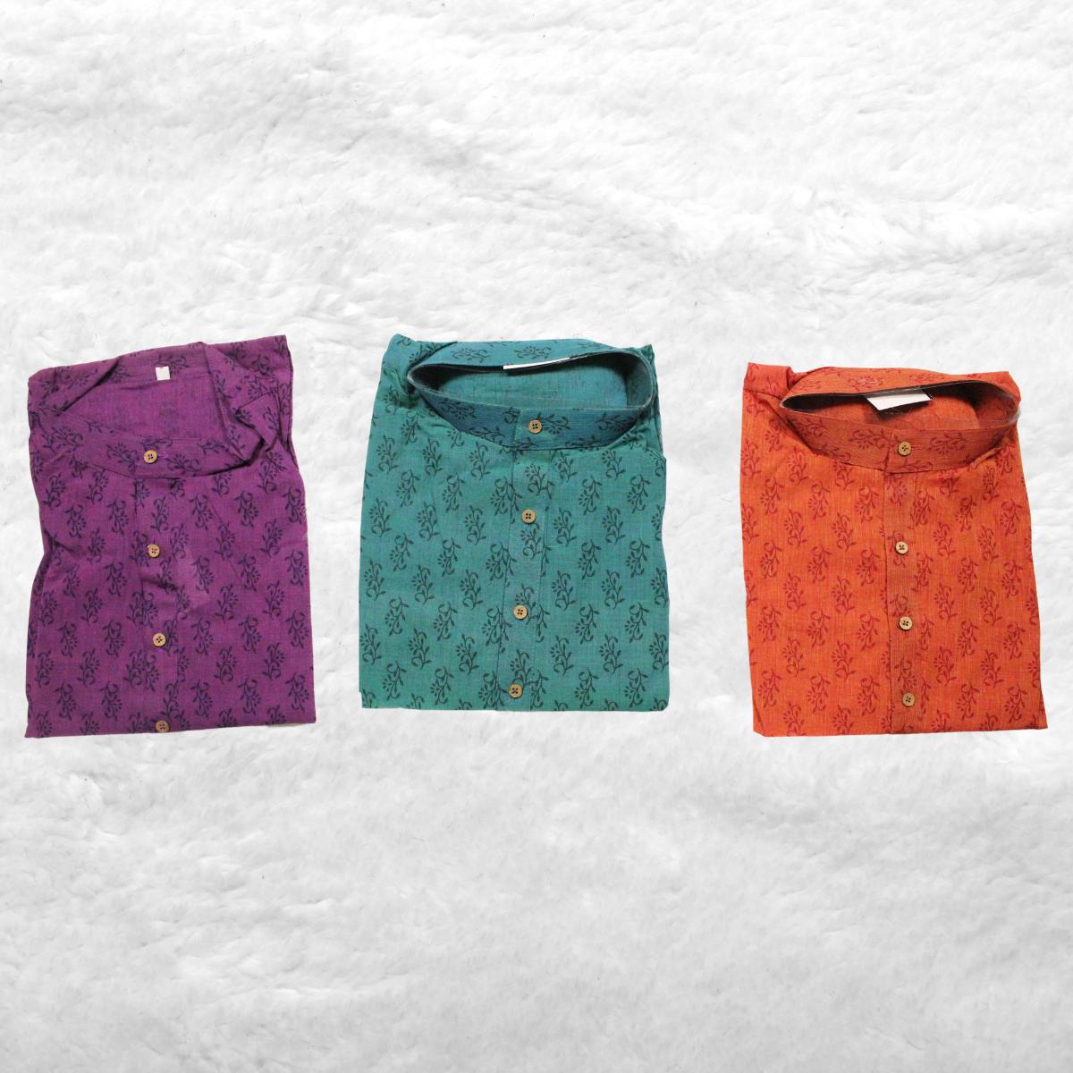 Kamdar Men's Block Print Kurta 100% Cotton Linen S-5XL Plus Size Available Deepavali Festive Shirt Baju Kurta Lelaki Kamdar Block Print 100% Kapas Linen S-5XL Plus Saiz Tersedia Baju Raya Deepavali