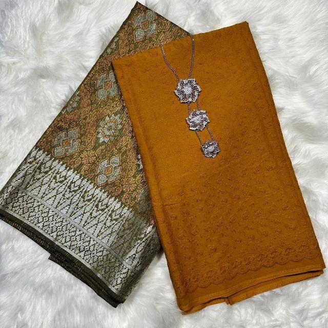 Set Eyelet Cotton (Cotton Cambric 44" 40S Embroidery Paling Laris + Songket Metallic - SET COMBO 2M+2M DAN OPEN METER