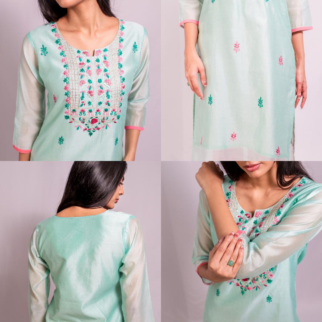 Chanderi Silk Embroidered Kurti