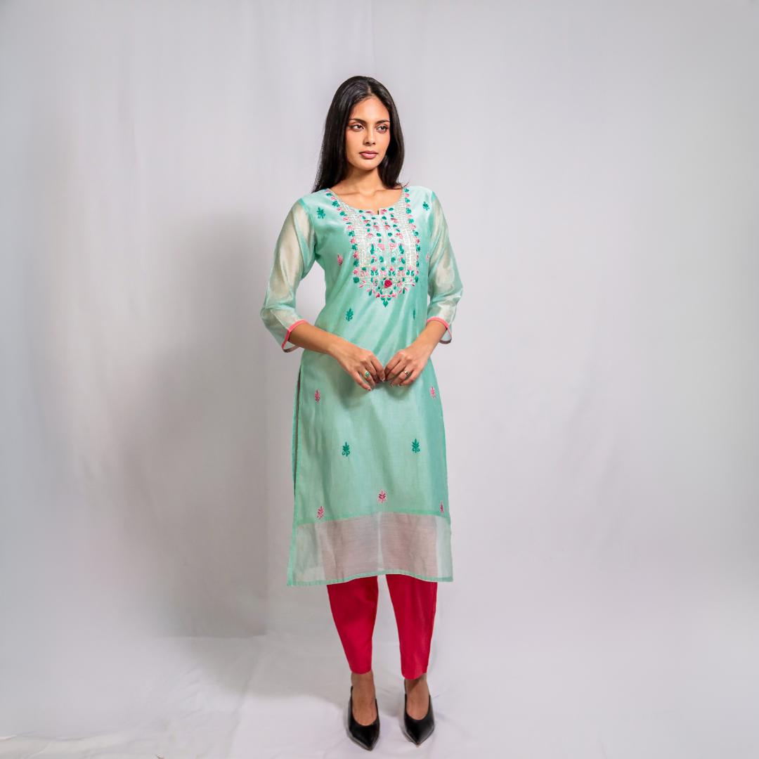 Chanderi Silk Embroidered Kurti