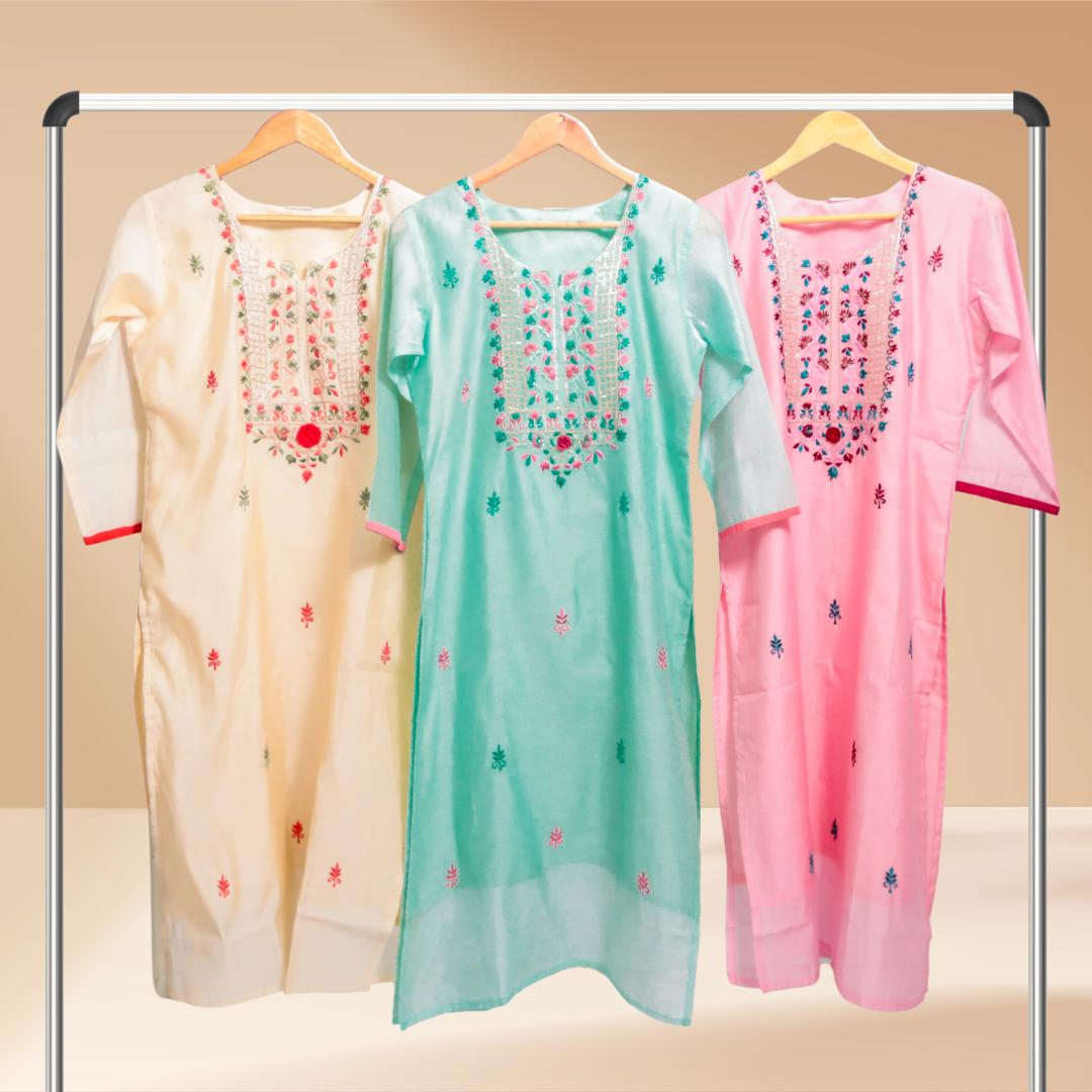 Chanderi Silk Embroidered Kurti