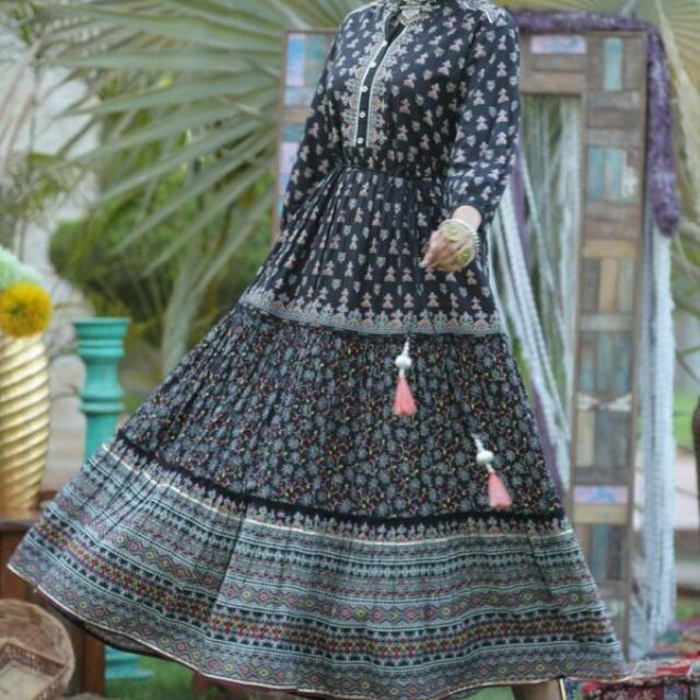 Cambric Floral Tiered Dress Kurti