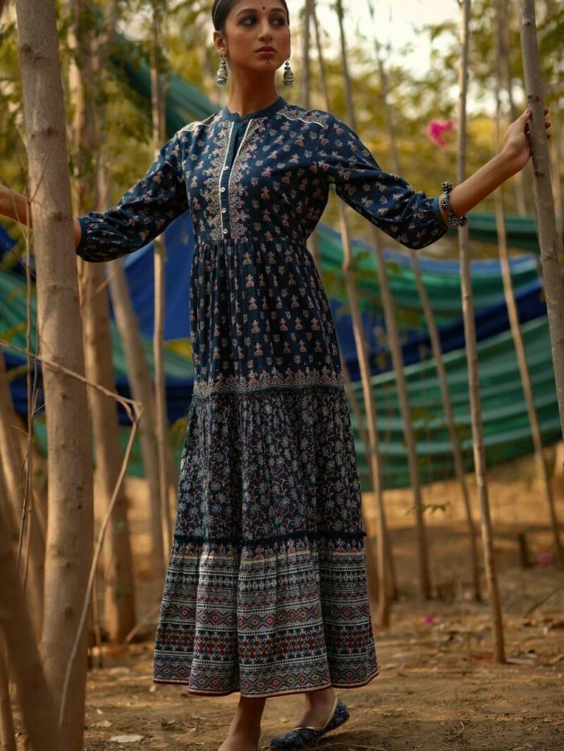 Cambric Floral Tiered Dress Kurti