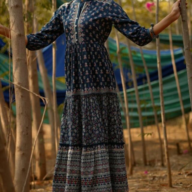Cambric Floral Tiered Dress Kurti