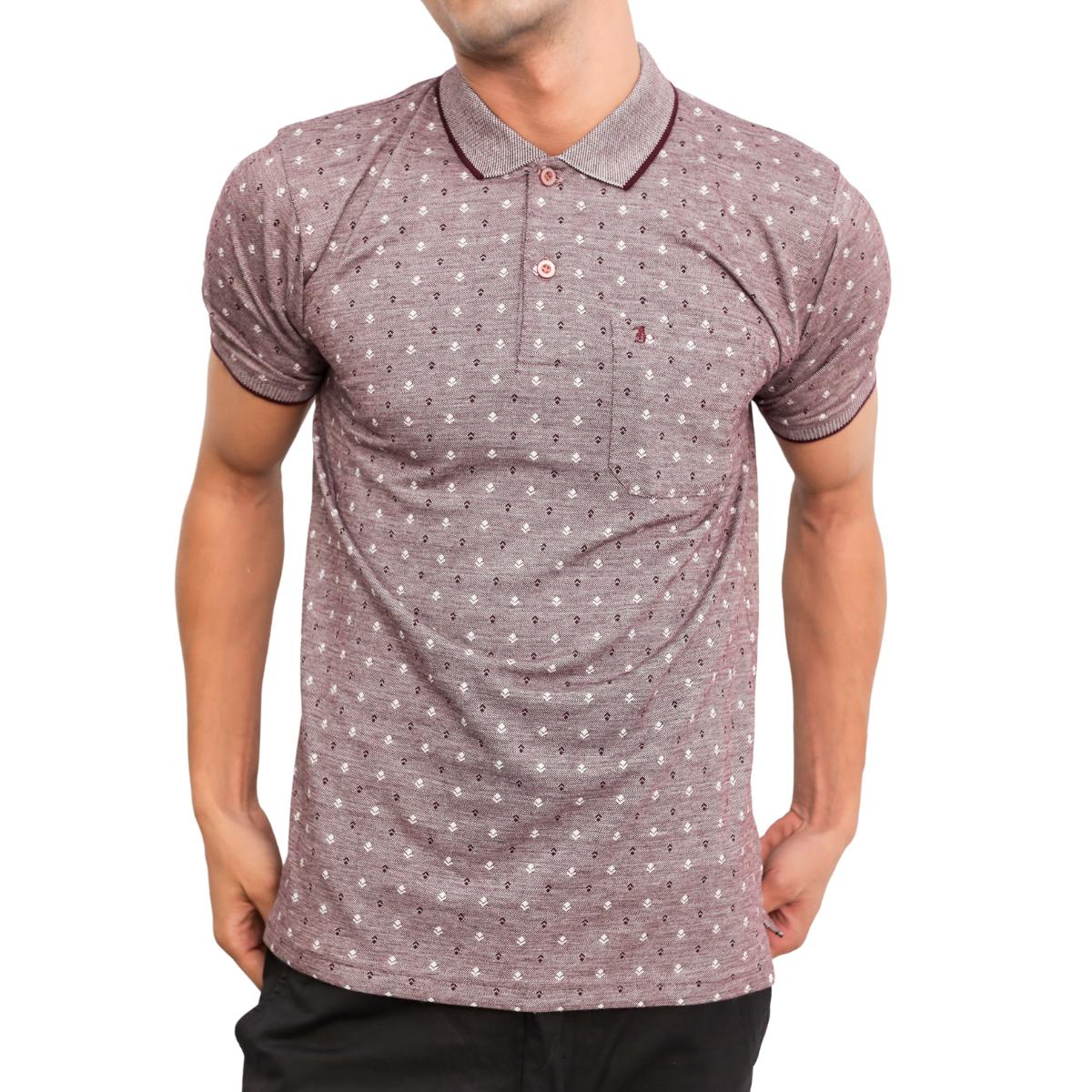 Men Black White Dots Collar T-Shirt