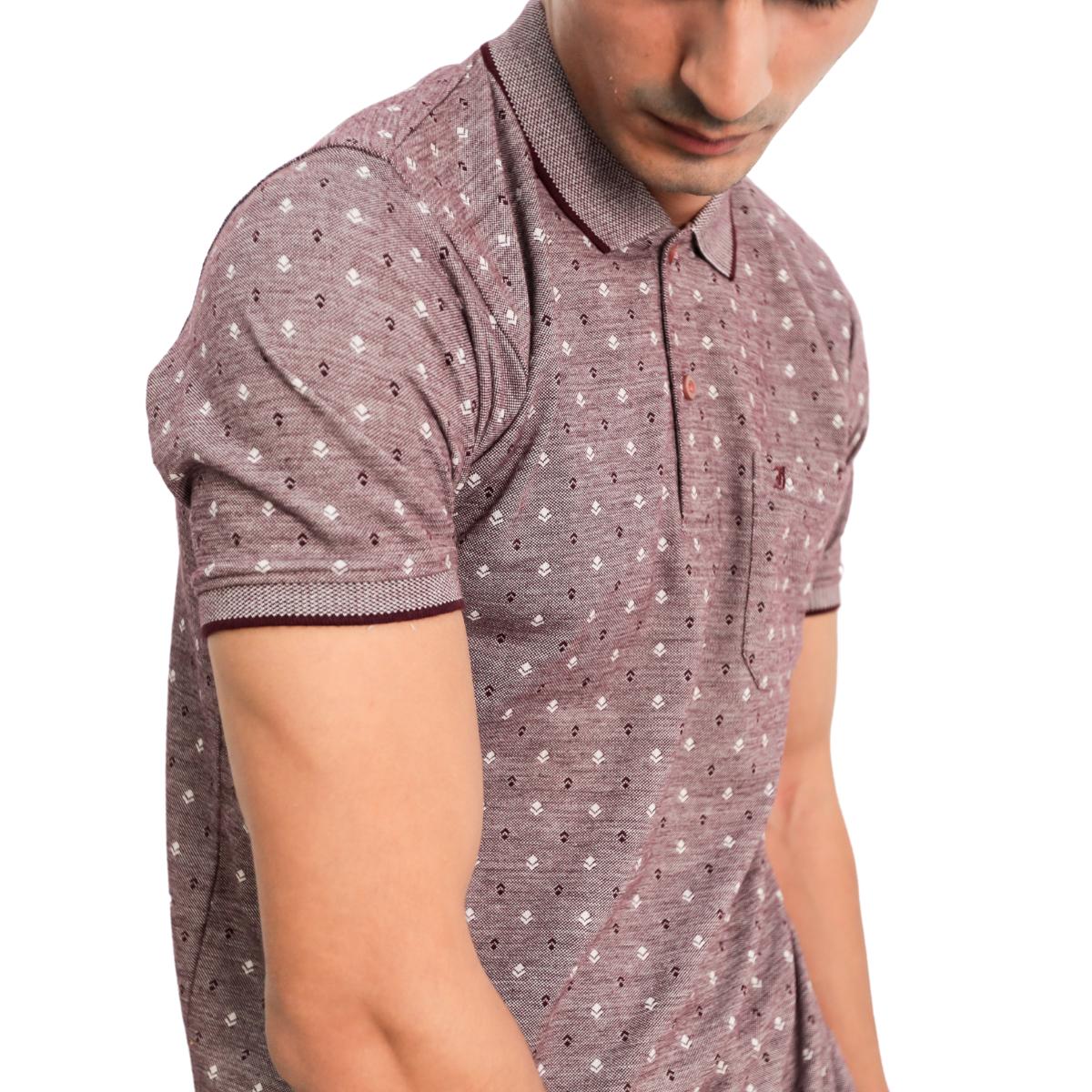 Men Black White Dots Collar T-Shirt