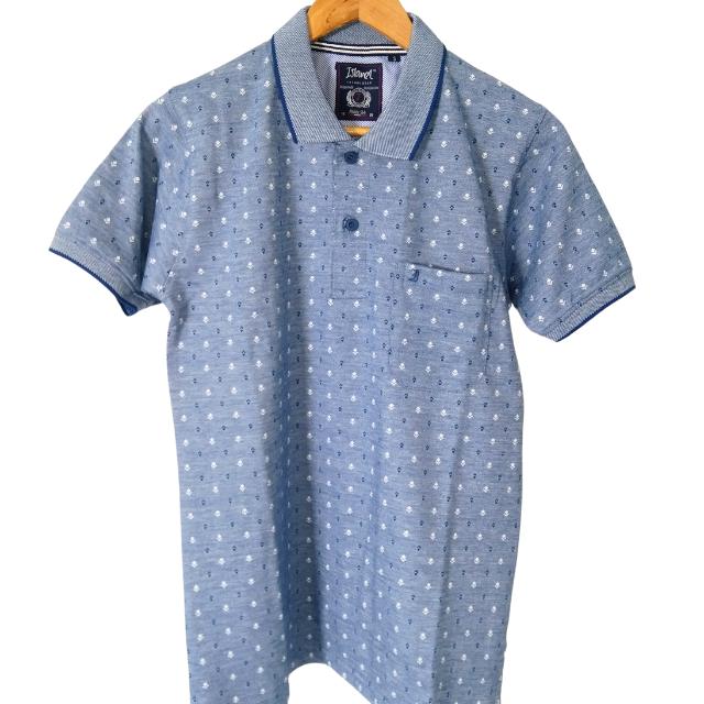 Men Black White Dots Collar T-Shirt