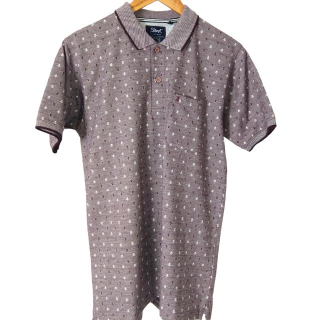 Men Black White Dots Collar T-Shirt
