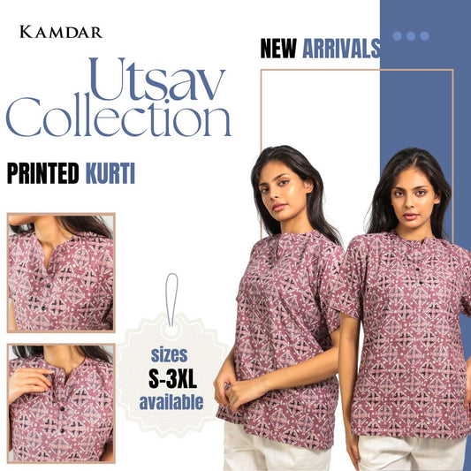Utsav Abstract Kurti Top with Mandarin Collar