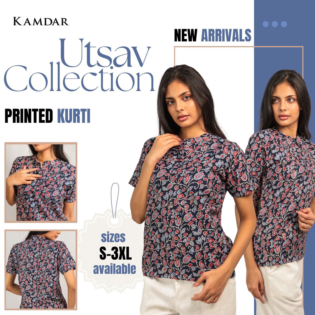 Utsav Floral Kurti Top with Mandarin Collar