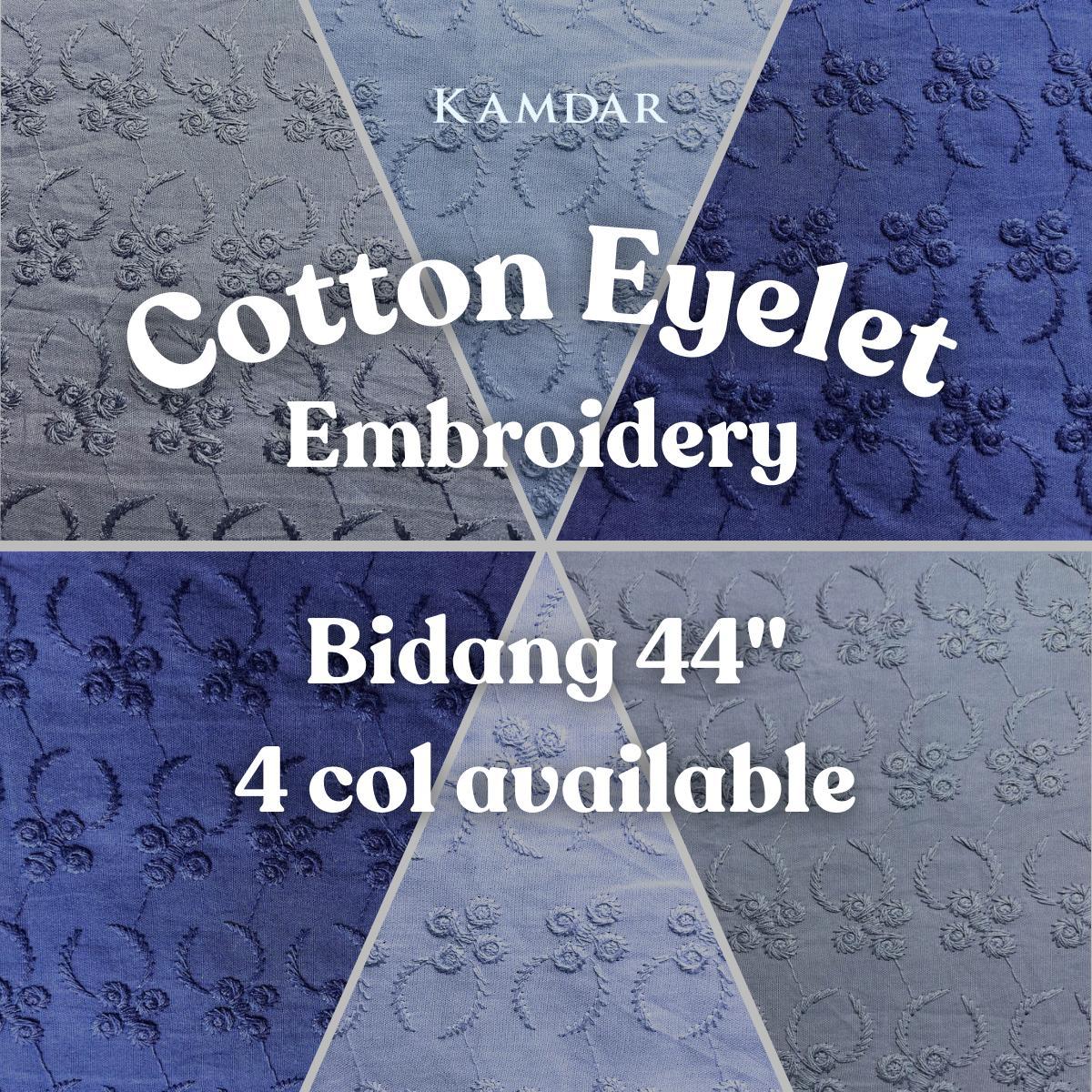 Floral Ring Pure Cotton Embroidery Bidang 44'' Open Meter Cotton Cambric Chikan Moden Raya 2024 Kain Pasang Moden Terbaru 2024 Style Murah Estetik bergaya Raya Tema Raya Baju Kurung Terlaris