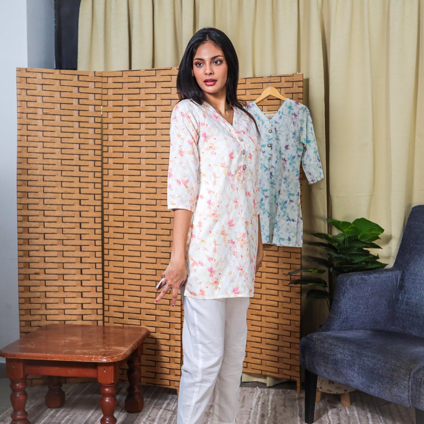 Utsav Cotton Chikan Embroidery Kurti