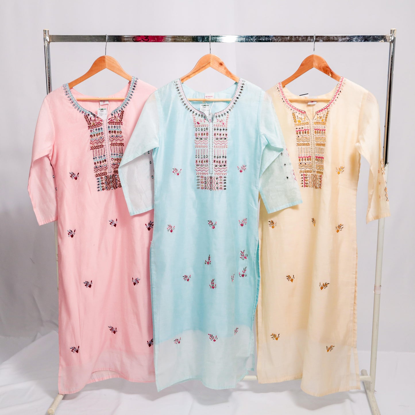 Kurti Bersulam Sutera Chanderi KAMDAR Sedia Buatan Wanita (S - 3XL) Ketibaan Baharu Pakaian Atasan Tradisional Cantik & Trendi Lengan Pakaian Merah Jambu Berdebu Fesyen Deepavali