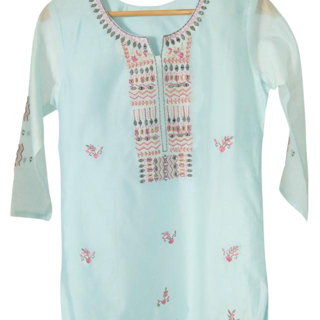 Kurti Bersulam Sutera Chanderi KAMDAR Sedia Buatan Wanita (S - 3XL) Ketibaan Baharu Pakaian Atasan Tradisional Cantik & Trendi Lengan Pakaian Merah Jambu Berdebu Fesyen Deepavali