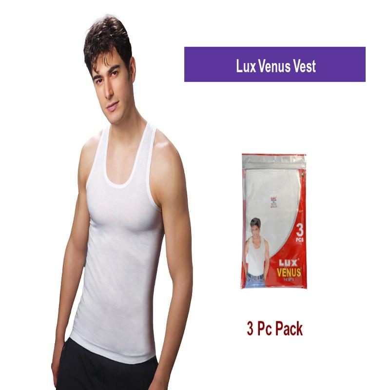 Lux Venus Men Innerwear Vest White 3 Pcs/Pack