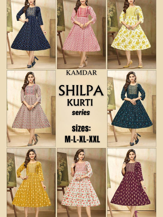 Shilpa Heavy Rayon Print with Embroidery Kurti Top