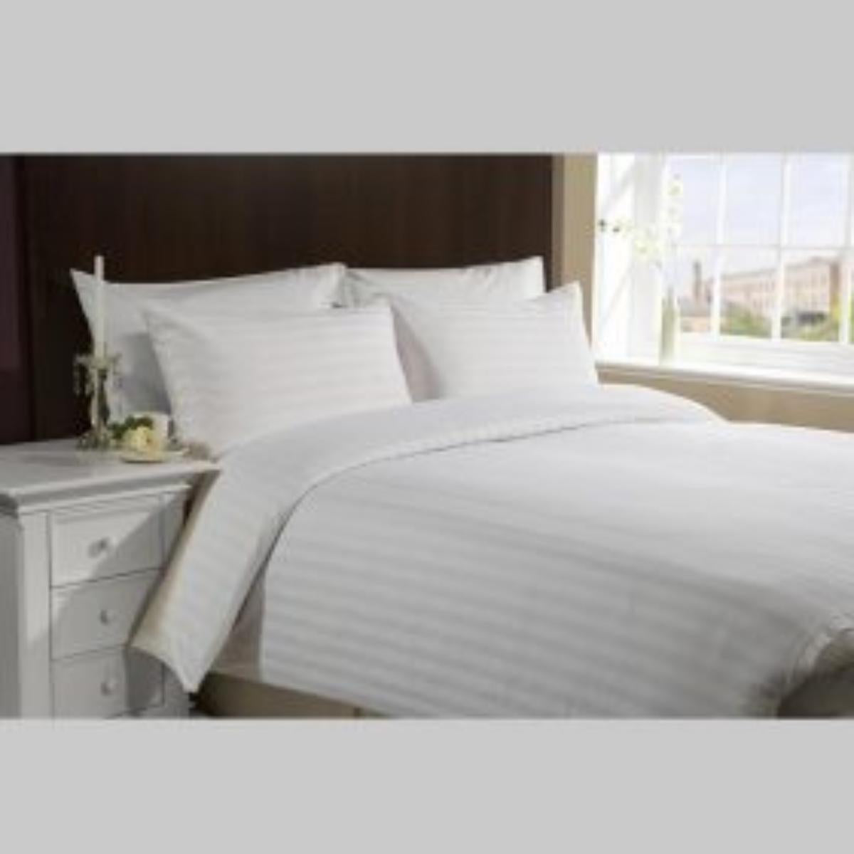 Cadar Katil Rata KAMDAR T250 1 inci Stripe Bestseller Ready Stock untuk Hotel, Rumah dan AirBnB Cadar Katil Putih Soft