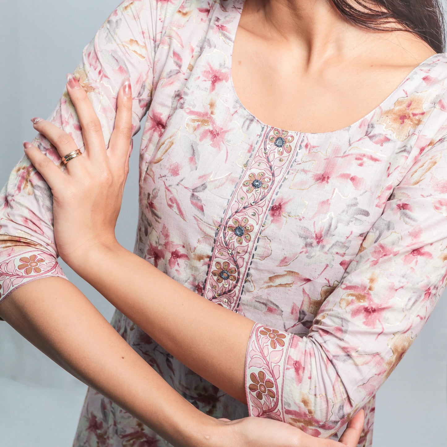 KAMDAR Cotton Chikan Bordir Kurti Readymade untuk Wanita (S - 3XL) Plus Sizes Ketibaan Baru Cantik & Trendi Traditional Top Wear Dress Lengan Dusty Pink Deepavali Fesyen