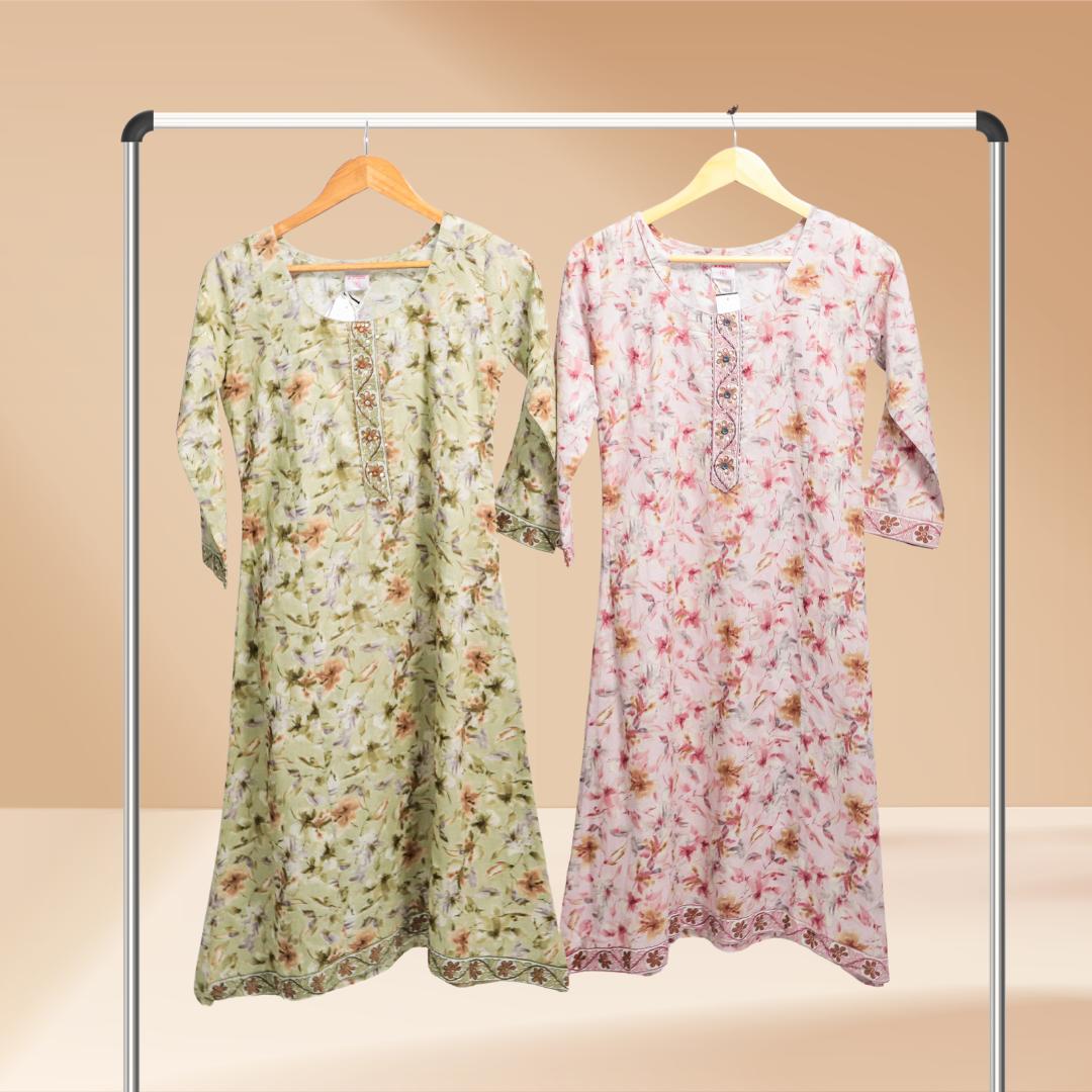 KAMDAR Cotton Chikan Bordir Kurti Readymade untuk Wanita (S - 3XL) Plus Sizes Ketibaan Baru Cantik & Trendi Traditional Top Wear Dress Lengan Dusty Pink Deepavali Fesyen