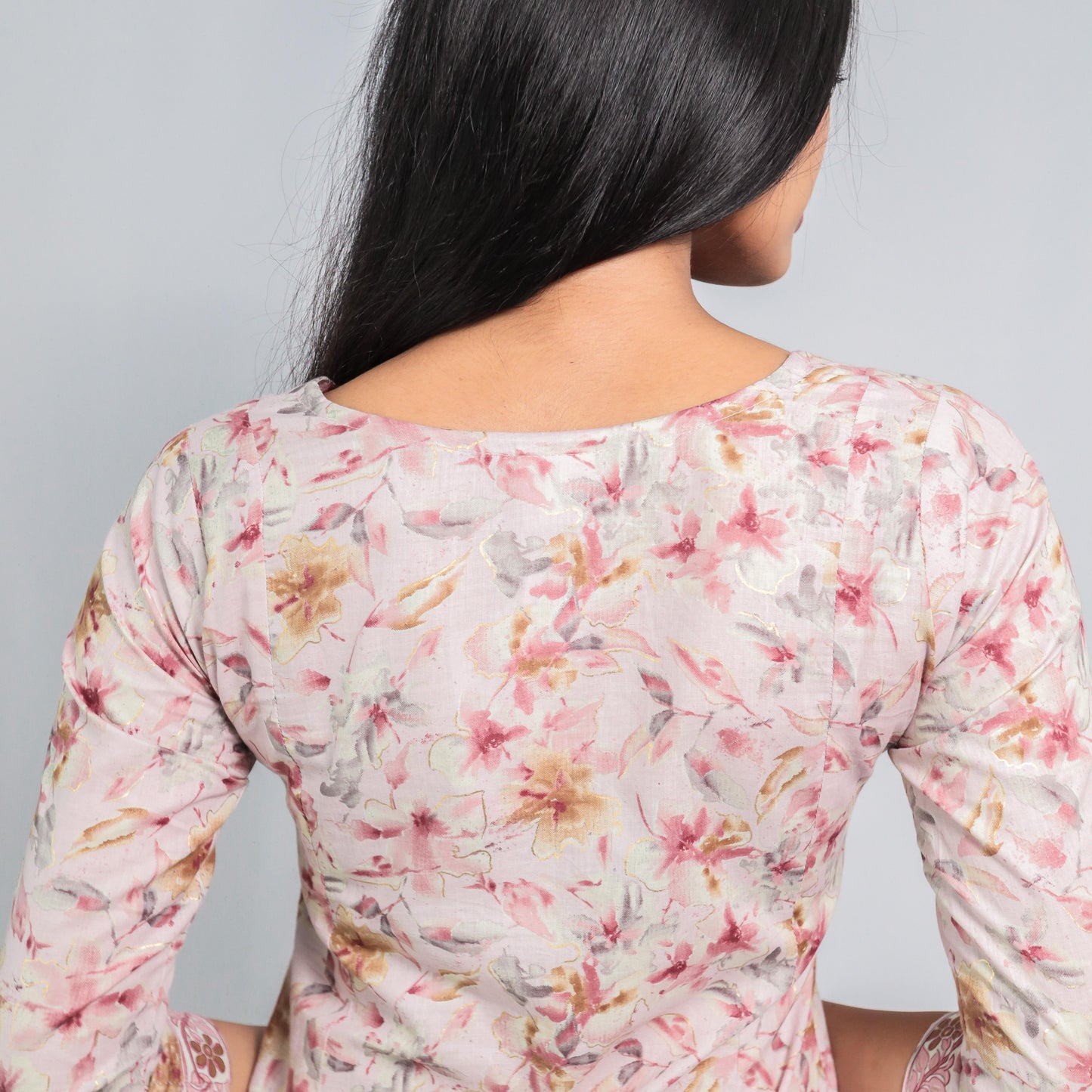 KAMDAR Cotton Chikan Bordir Kurti Readymade untuk Wanita (S - 3XL) Plus Sizes Ketibaan Baru Cantik & Trendi Traditional Top Wear Dress Lengan Dusty Pink Deepavali Fesyen