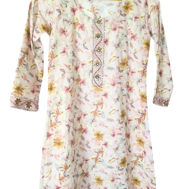 KAMDAR Cotton Chikan Bordir Kurti Readymade untuk Wanita (S - 3XL) Plus Sizes Ketibaan Baru Cantik & Trendi Traditional Top Wear Dress Lengan Dusty Pink Deepavali Fesyen