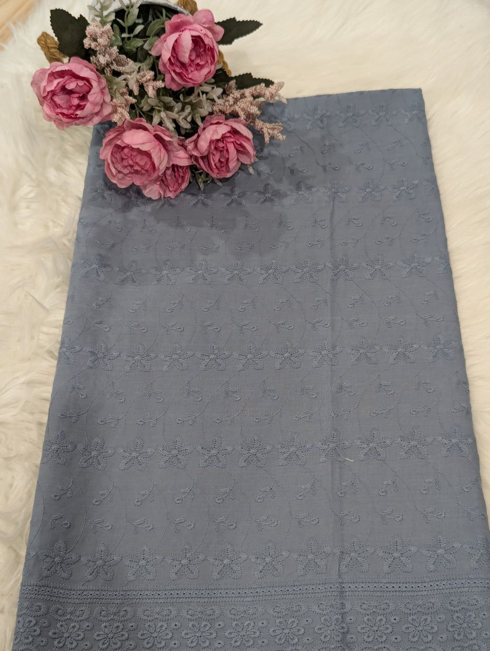 Flower Cambric Cotton Embroidery 44"