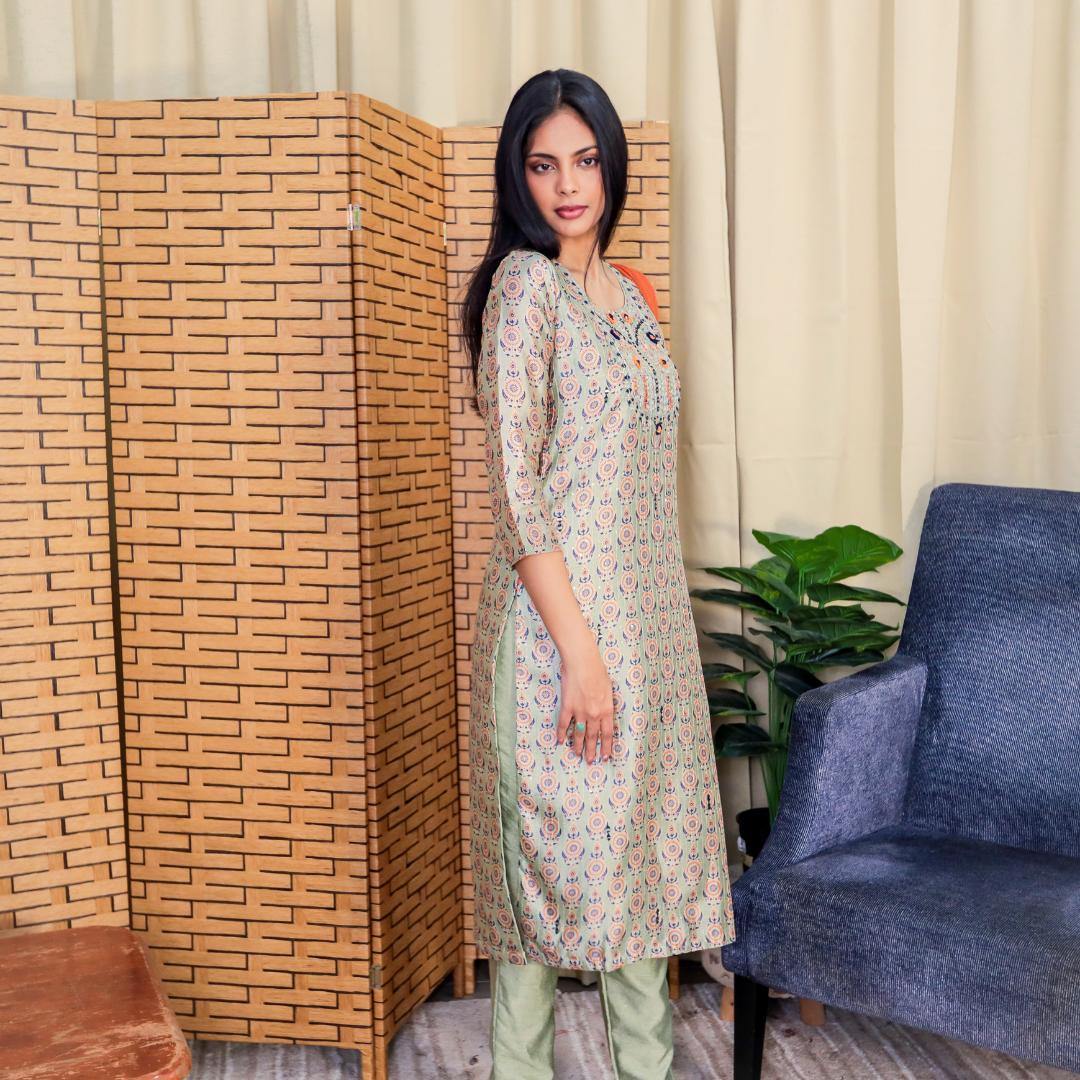 Saumya Chanderi Silk Kurti Set with Dupatta